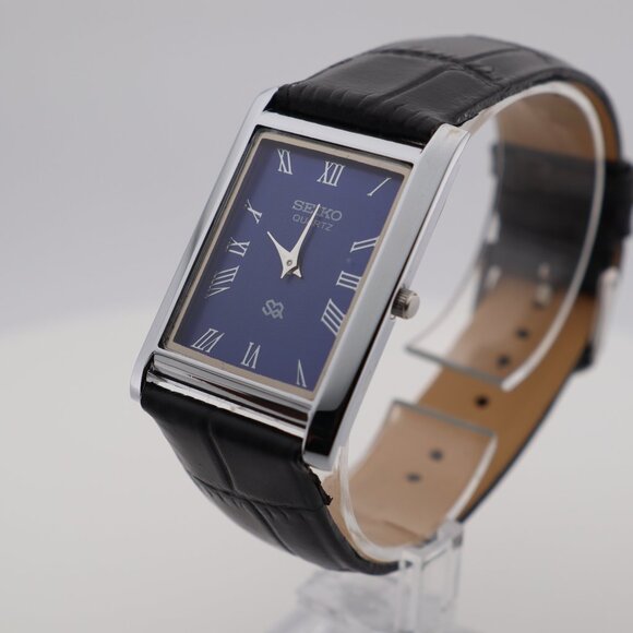 Seiko Slim Vintage Quartz Men's Wrist Watch Blue Dial with new Black Strap - Picture 4 of 6